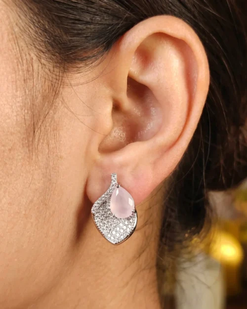Pink silver Water Drop Stud Earrings