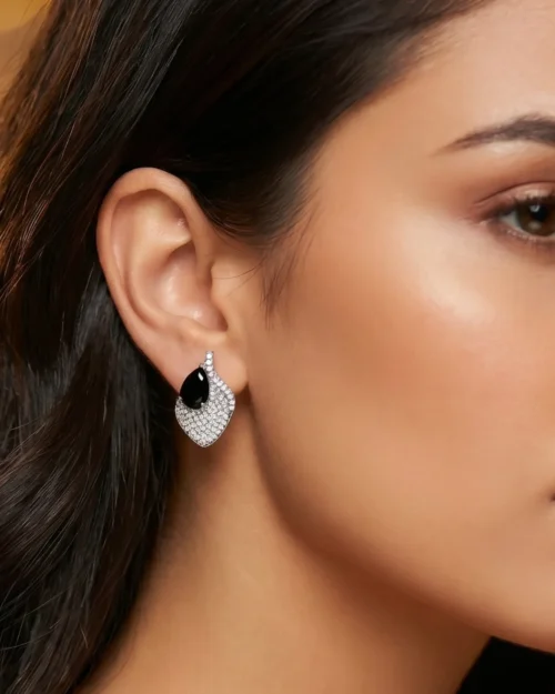 Black silver Water Drop Stud Earrings