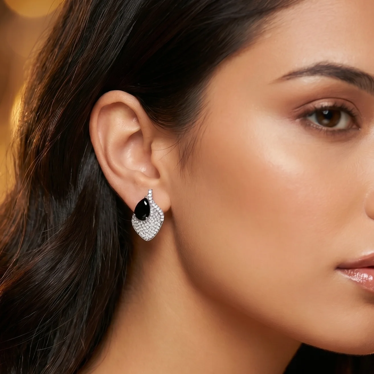 Black silver Water Drop Stud Earrings