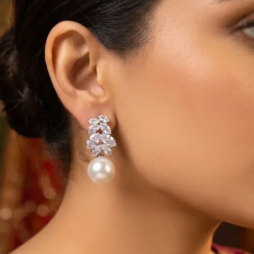 Silver white Untamed Petals drop pearl ear drop earrings
