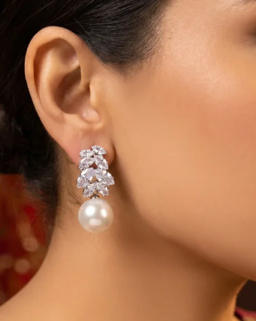 Silver white Untamed Petals drop pearl ear drop earrings
