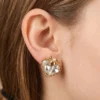 White and golden Heart shaped ear stud earrings