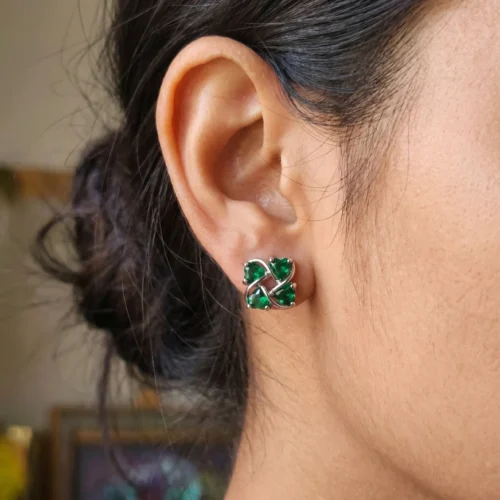 Green shamrock Ear stud earrings