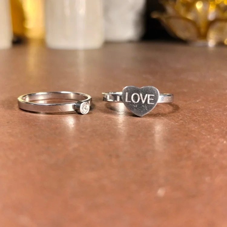 Silver Stainless steel heart shape double layer ring | with ring-box