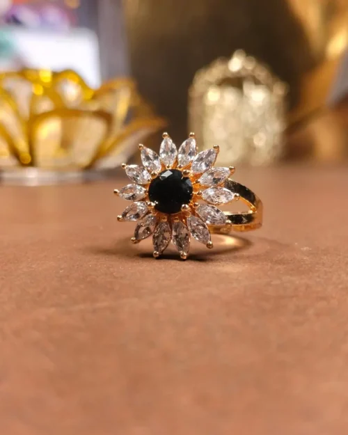 Black floral sunburst Ring | With Ring-box
