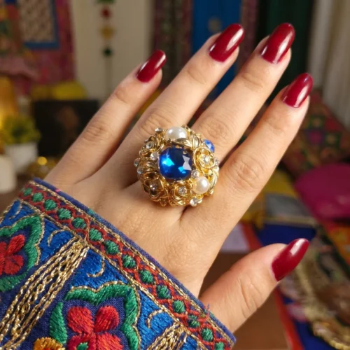 vintage-style cocktail enamel dome shaped ring
