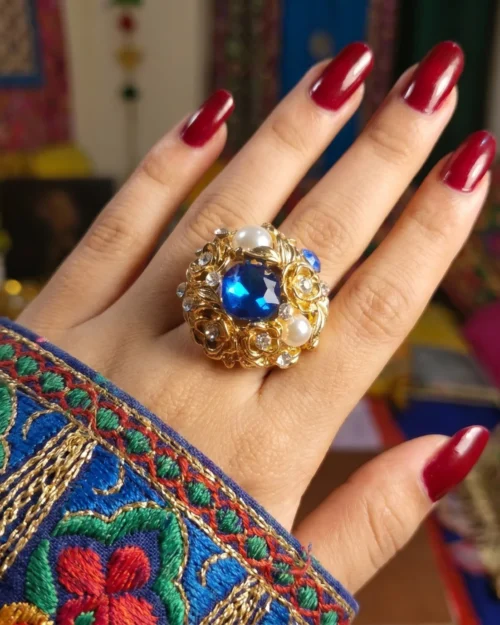 vintage-style cocktail enamel dome shaped ring