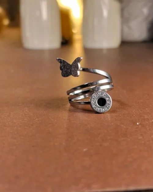 Silver Stainless steel butterfly double layer Ring | with ring-box
