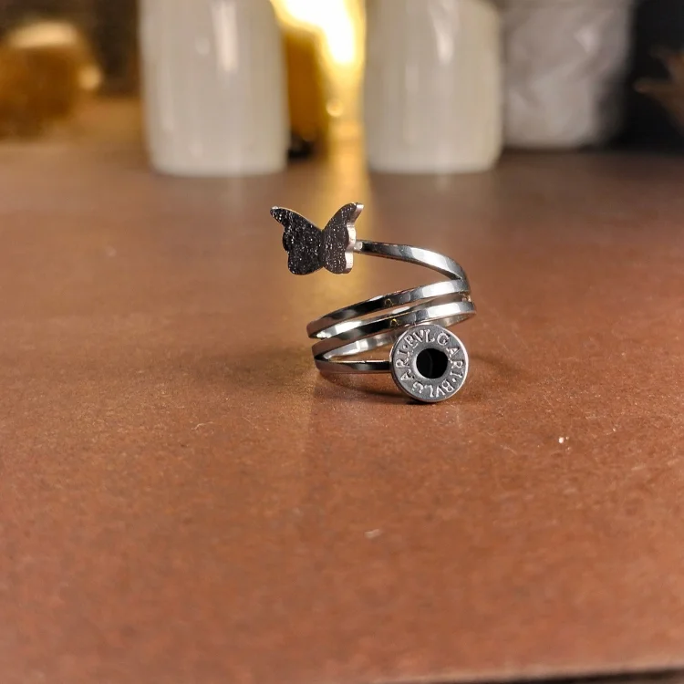Silver Stainless steel butterfly double layer Ring | with ring-box