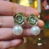 Green Pearl Drop Earrings Tops