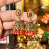 Red Beads Floral patterns gold-plated jhumka earrings
