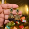 Black Beads Floral patterns gold-plated jhumka earrings