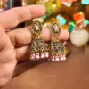 Pink Beads Floral patterns gold-plated jhumka earrings