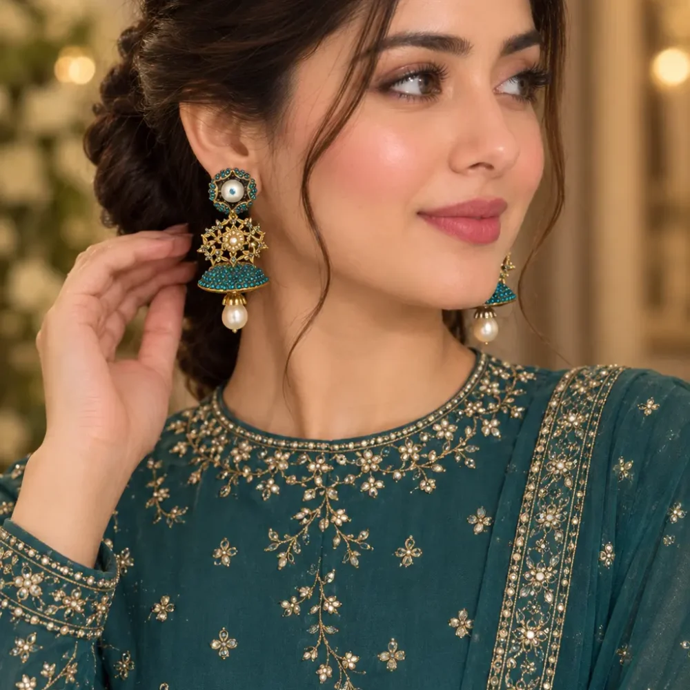 ShallyZubi Turkish Earrings – Teal Blue & Gold